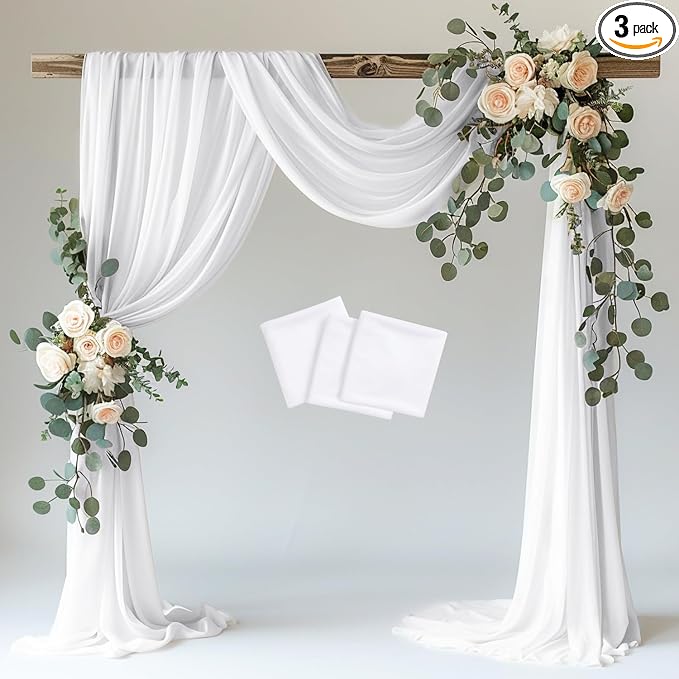White Wedding Arch Draping Fabric Backdrop Drapes Sheer 3 Panels | 28.7"x20FT by Wokceer