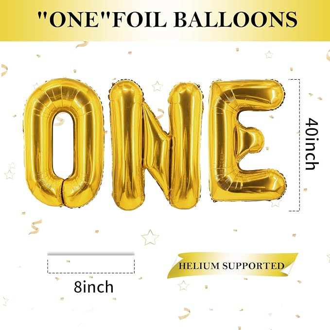 Biapian 40 Inch One Letter Balloons, Big Gold ONE Foil Balloons - Image 2