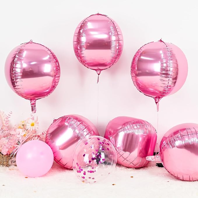 Adorely 6Pcs Pink Round Foil Balloons, Giant 4D Round Ball Balloons, 22 Inch - Image 3