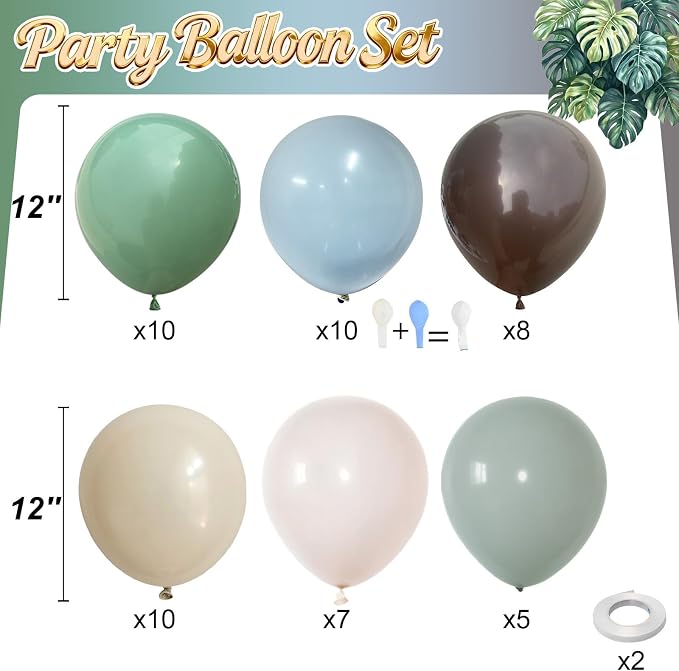 Woodland Balloons, 12 Inch Sage Green Brown and Sand White Balloon Double - Image 2