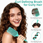 Curly Hair Brush, Curl Defining Brush with Soft Boar Bristles Detangling Tangled Glides, Wide-Teeth Design Effortlessly Shaping & Defining Curls, Curling Definer for Wet & Dry Hair (Green)