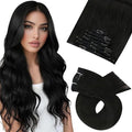 Moresoo Jet Black Human Hair Clip in Extensions Black for Women Remy Hair Extensions Clip ins Short Double Weft 80g/5pcs 10 inch