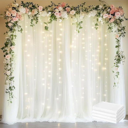 Tulle Backdrop Curtains with Lights Sheer Ivory Curtain Backdrop 20x8ft | Tulle by Fomcet
