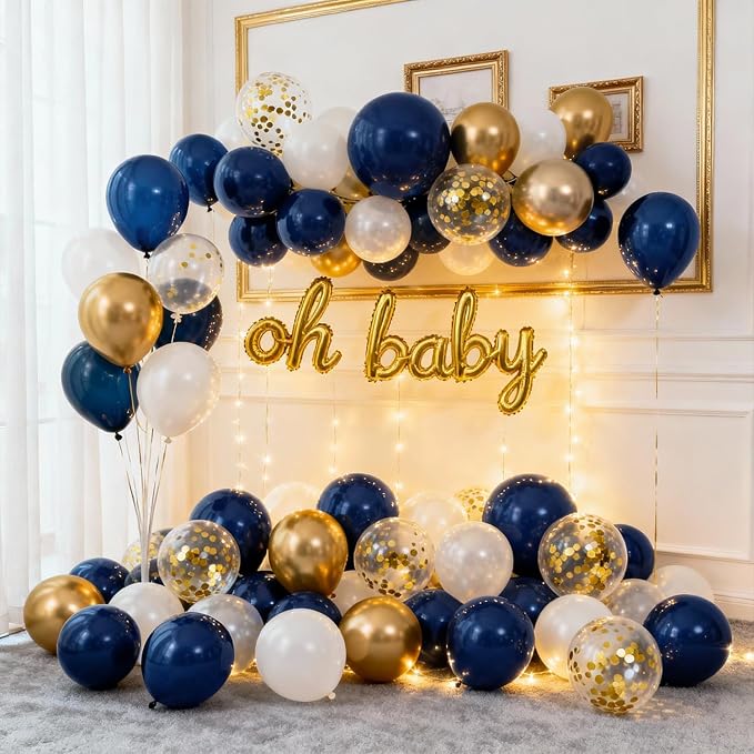 Navy Blue Gold White Balloon Arch Kit 129 Pcs Double Stuffed | Luxury Wedding - Image 7