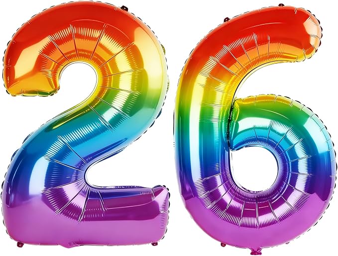 40 Inch Number 26 Balloons for 26th Birthday Party Decorations, 0-100 Rainbow by FOBELEC