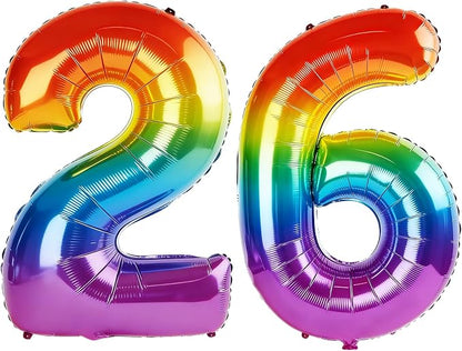 40 Inch Number 26 Balloons for 26th Birthday Party Decorations, 0-100 Rainbow by FOBELEC