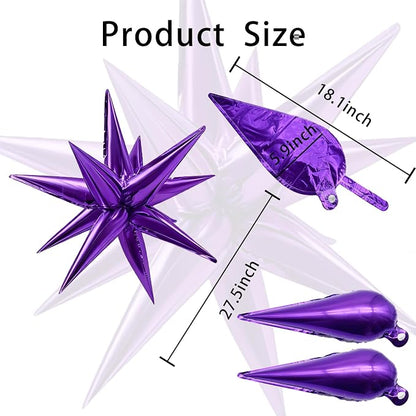 Purple Balloons Mylar Star Balloon 60Pcs Foil Spike Balloons Explosion Large - Image 9
