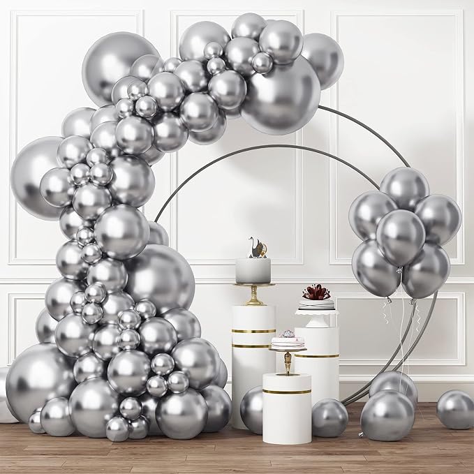 RUBFAC Silver Balloons Different Sizes 105pcs 5/10/12/18 Inch Metallic Silver by RUBFAC