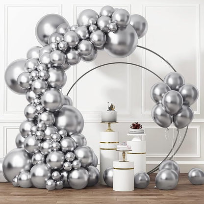 RUBFAC Silver Balloons Different Sizes 105pcs 5/10/12/18 Inch Metallic Silver by RUBFAC