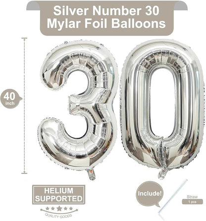 40 Inch Silver 30 Number Balloons Giant Jumbo Huge 30 Foil Mylar Helium Number - Image 2