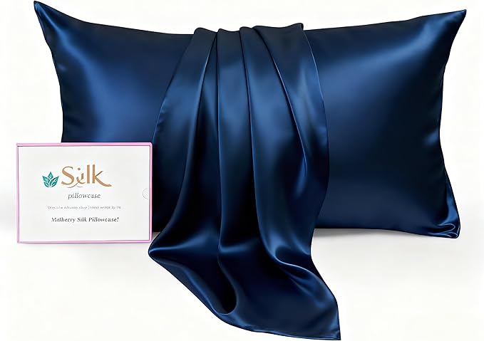Luxury 6A Mulberry Silk Pillowcase & Silk Pillow Case for Hair & Skin – Anti-Wrinkle, Hidden Zipper – Best Beauty Sleep Solution for Women (Blue, Queen)