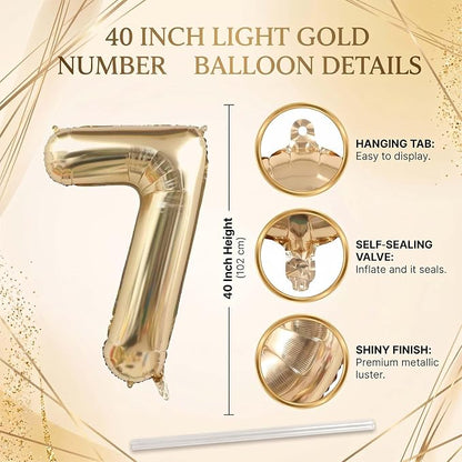 White Gold Number 17 Balloon 40 Inch, Champagne Foil Seventeenth Decoration | - Image 4