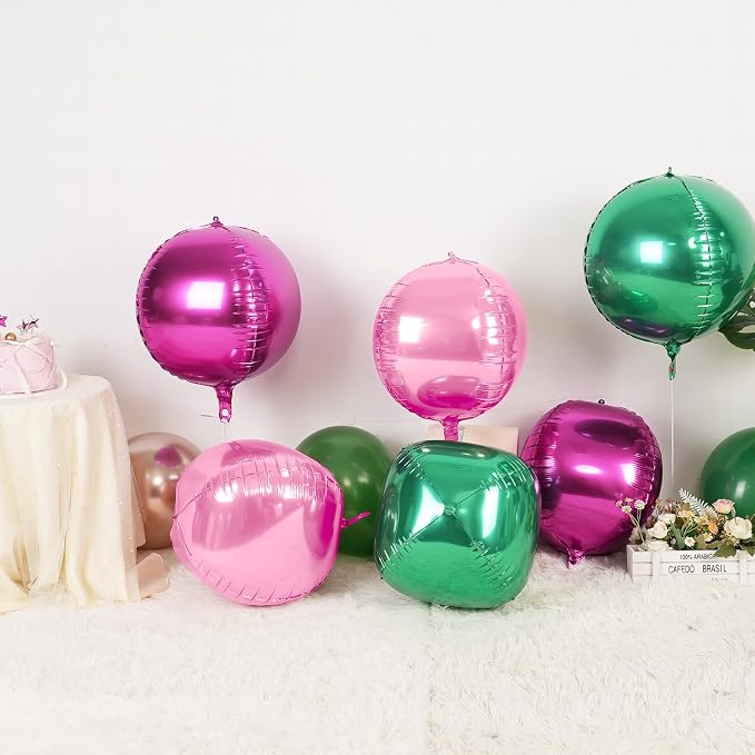 6Pcs Green Pink Round Foil Balloons, Giant 4D Round Ball Balloon, 22 Inch - Image 3