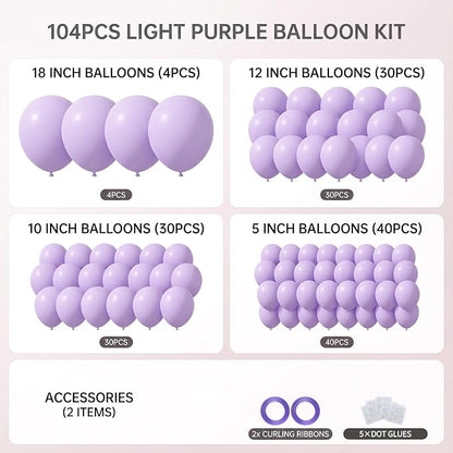 104pcs Pastel Purple Balloons Garland Arch Kit, 18 12 10 5 Inch | Macaron Light - Image 2
