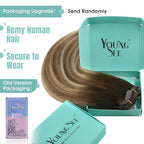YoungSee Balayage Clip in Hair Extensions Brown Ombre Clip in Extensions Remy Hair Clip on Hair Extension for Women Chocolate Brown Roots to Medium Brown with Blonde 12inch 85g