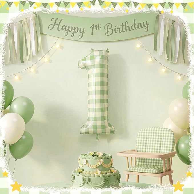Jenaai 40 Inch Gingham 1st Balloon Large Number 1 Plaid Balloons - Image 6