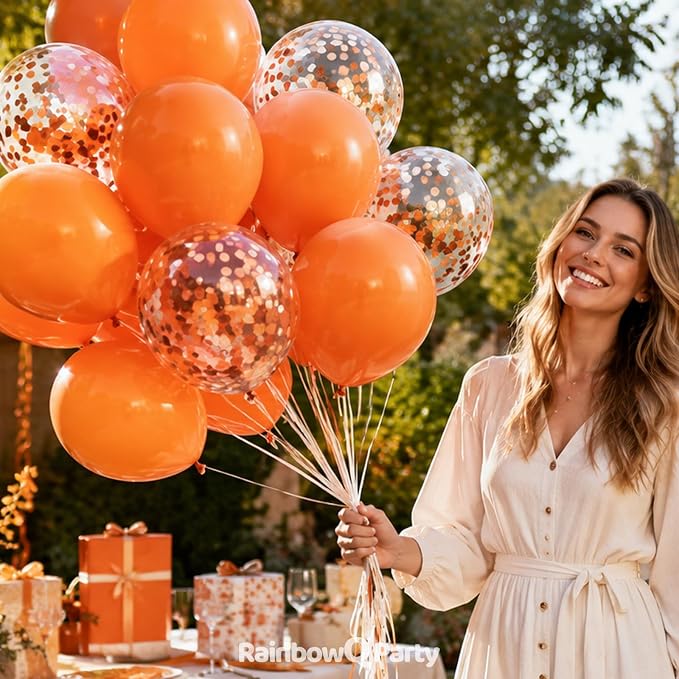RainbowQ Orange Balloons 55Pcs 12 Inch Confetti Latex Helium Party Balloon | - Image 4