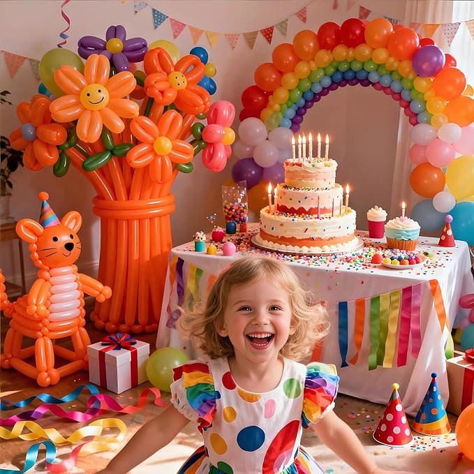 260 Orange Long Balloons for Balloon Garland Thickening Skinny Latex Twisting - Image 6