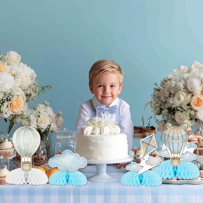 8Pcs Hot Air Balloon Honeycomb Centerpieces Blue Hot Air Balloon Clouds Table - Image 5