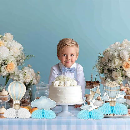8Pcs Hot Air Balloon Honeycomb Centerpieces Blue Hot Air Balloon Clouds Table - Image 5