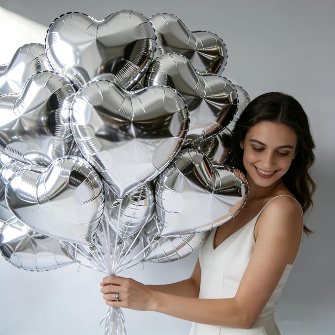30 Pcs 18 Inch Silver Heart Foil Mylar Helium Balloons - Image 6