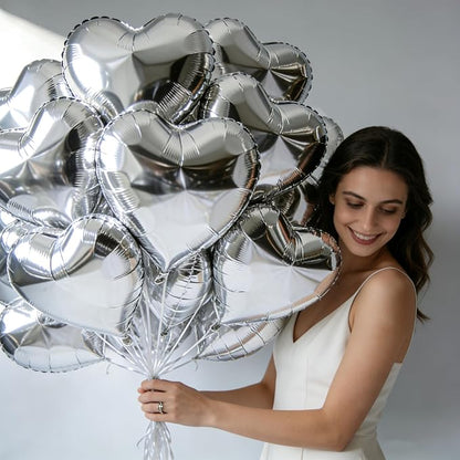 30 Pcs 18 Inch Silver Heart Foil Mylar Helium Balloons - Image 6