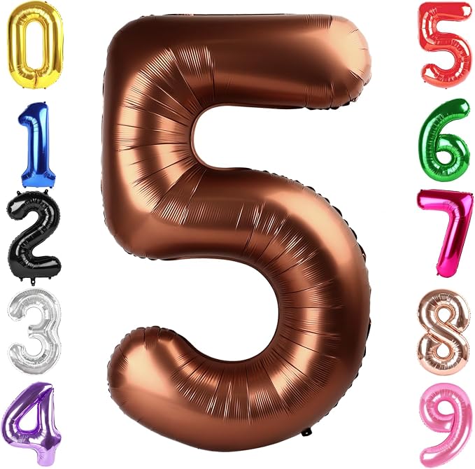 40 Inch Brown Number 5 Balloon Birthday Party Decorations by Hadoife