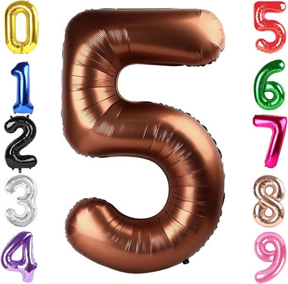 40 Inch Brown Number 5 Balloon Birthday Party Decorations by Hadoife