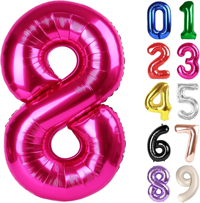 8 Balloon - Hot Pink Birthday Number Balloons, 40 Inch Party Decorations | Hot by ALPHADELTAPI