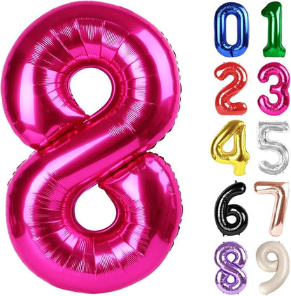 8 Balloon - Hot Pink Birthday Number Balloons, 40 Inch Party Decorations | Hot by ALPHADELTAPI