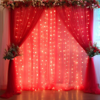 20x10ft Red Tulle Backdrop Curtain by Partisky