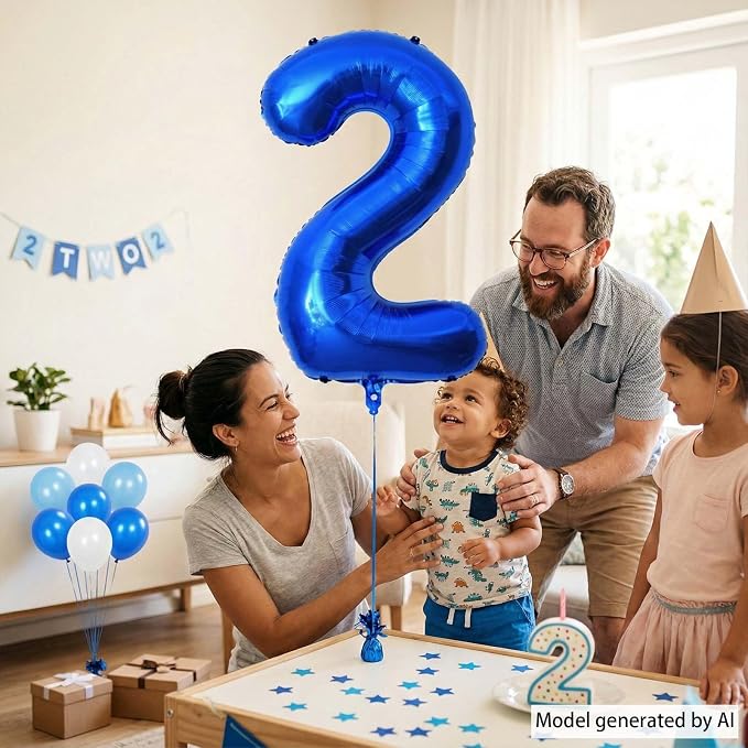 Navy Blue Number 2 Balloon 40 Inch, Shiny Metallic Foil Digit Party Supplies | - Image 2