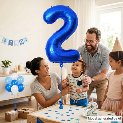 Navy Blue Number 2 Balloon 40 Inch, Shiny Metallic Foil Digit Party Supplies | - Image 2