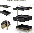 Barber Salon Trolley Cart w/Lockable Wheels, 3-Tier Rolling Beauty Cart with 2 Drawers & Dryer Holder, Mobile Beauty Trolley for Beauty Spa Barbershop(Black)