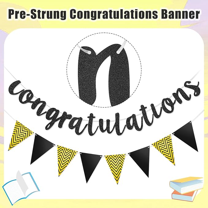 Boao Pre-Strung Congratulations Banner Sign Glitter Congratulation Banner 10 ft - Image 2