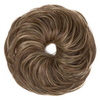 SARLA Messy Hair Bun Hair Pieces Curly Synthetic Updo Fake Scrunchies Ponytail Extension for Women Brunette/Ash Blonde Highlight 1PCS