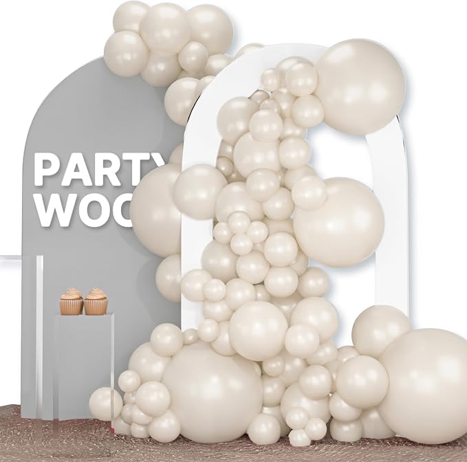 PartyWoo White Balloons 120pcs Sand White Beige Cream Ivory Boho Neutral | by PartyWoo