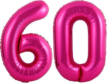 Hot Pink 60 Number Balloons, 40 Inch Giant Number 60 Balloons Foil Mylar Helium by Lovoir