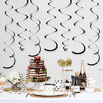 24 PCS Black Hanging Swirl, Sparkle Ceiling Hanging Decorations, Plastic - Image 2