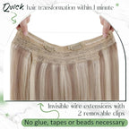 RUNATURE Wire Hair Extensions Real Human Hair, Balayage Invisible Fish Line Extensions, Straight Remy Natural Hair, Add Volume 16 Inch 80g #18/22/60 Ash Blonde to Light Blonde Mix Bleach Blonde