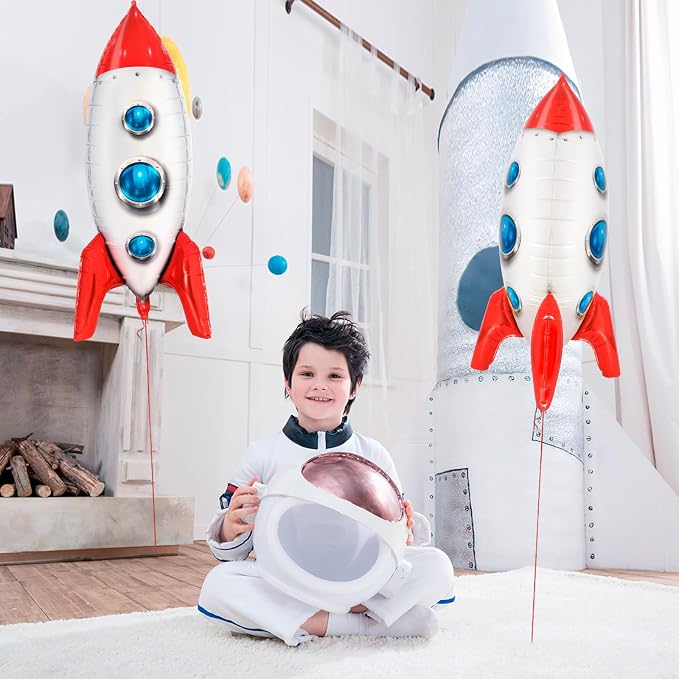 2 Pcs Large Rocket Balloons for Kids, 33 Inch Rocket Ship Balloon, Space Foil - Image 3
