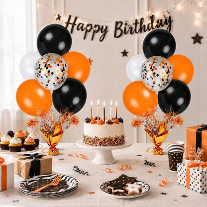 4 Set Halloween Balloons Black Orange Confetti White Balloon Stand Centerpiece - Image 2