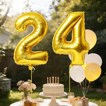40 Inch Number 24 Balloons for 24th Birthday Party Decorations, 0-100 Gold - Image 3