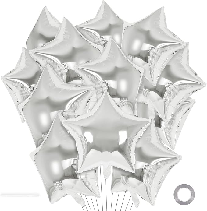 20 Pcs Star Balloons, 18 Inch Silver Star Foil Balloons, Stars Shaped Balloon by YOTHORN