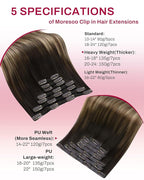 Moresoo Clip in Hair Extensions Balayage Dark Brown to Dark Ash Blonde with Dark Blonde Ombre Double Weft Real Human Hair Extensions Clip ins 7pcs/135g 18inch