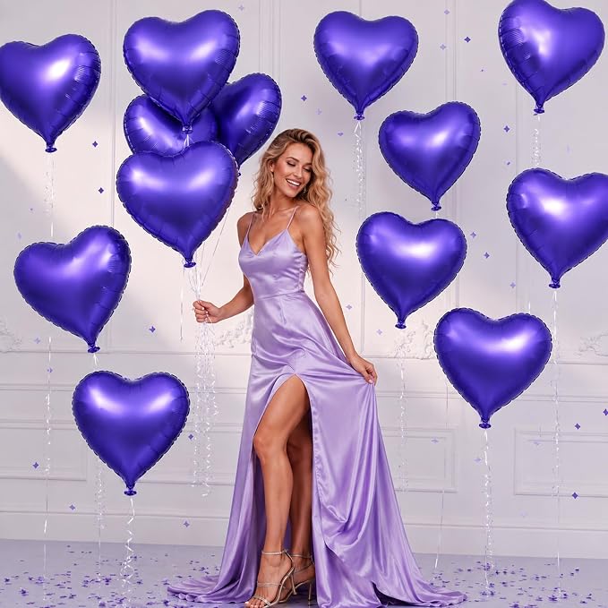 TONIFUL 15 Pack 18 Inch Matte Purple Heart Foil Balloons – Purple Mylar Heart - Image 3