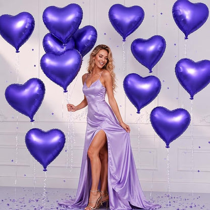 TONIFUL 15 Pack 18 Inch Matte Purple Heart Foil Balloons – Purple Mylar Heart - Image 3