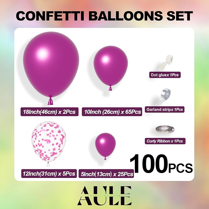 AULE 100Pcs Metallic Hot Pink Balloons 18/12/10/5 Inch Different Sizes | Chrome - Image 5
