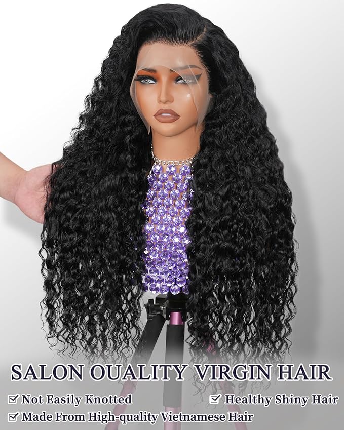 13x6 Deep Wave Lace Front Wigs Human Hair 180% Density Curly Wigs for Black Women 13x6 Wet and Wavy HD Transparent Lace Frontal Wigs Human Hair Pre Plucked with Natural Baby Hair 24inch