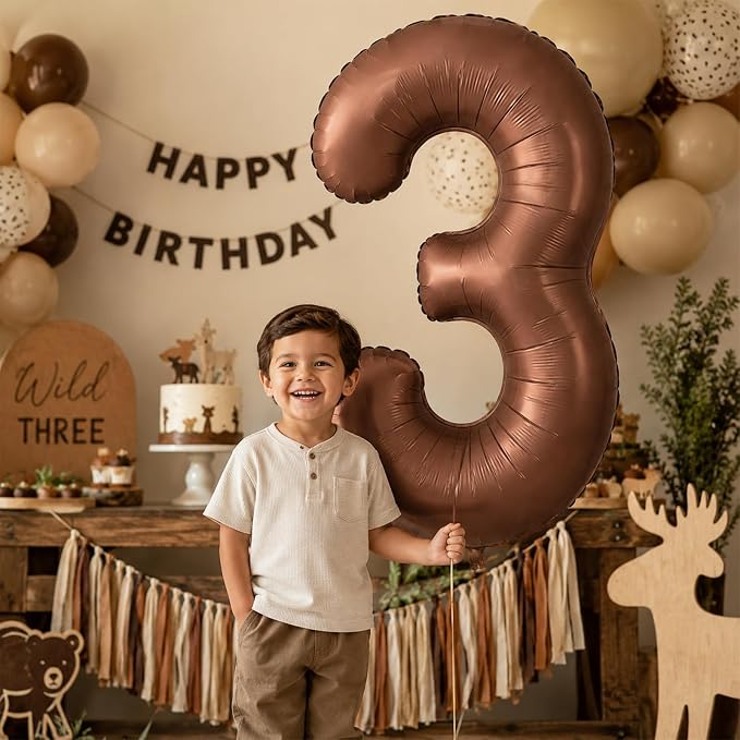 Dark Brown Number 3 Balloon, 40 Inch Giant Chocolate Brown Number Balloons 0-9 - Image 5